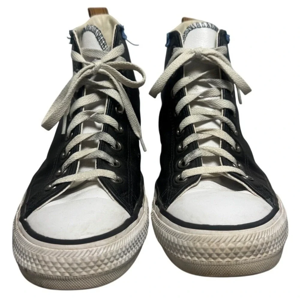 Converse‎ Chuck Taylor All Star High Top Black Leather Blue Trim M 6.5/ W 8.5